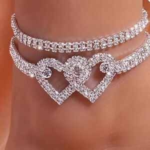 New rhinestone double heart anklet set